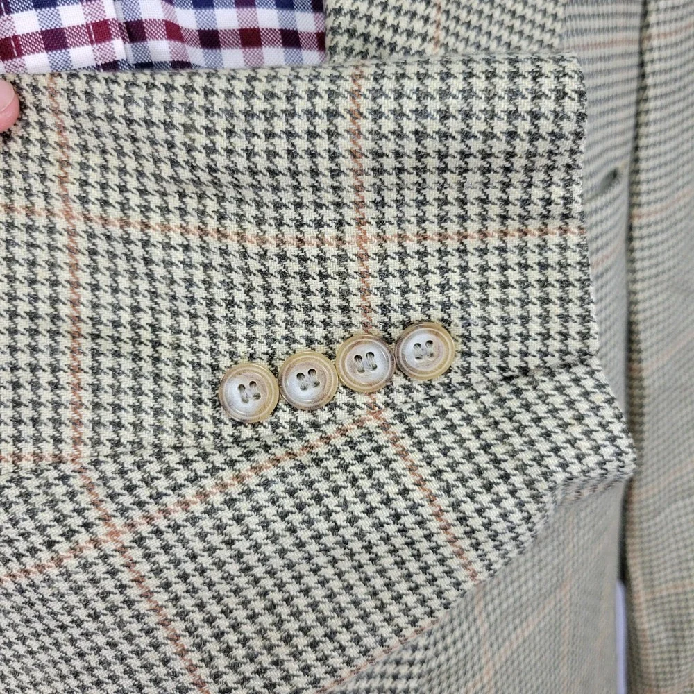 JOS A BANK‎ Men's Sport Coat Blazer Two Button Beige Houndstooth Wool Size 46L